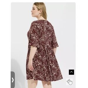 Torrid Mini Rayon Slub Ruffle Neckline Dress Sz 2 2XL Flowy A Line Light Stretch